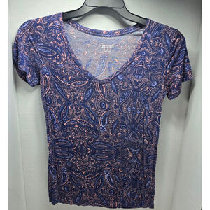 Women's Mudd Blue Pink Paisley Short Sleeve Tee S
